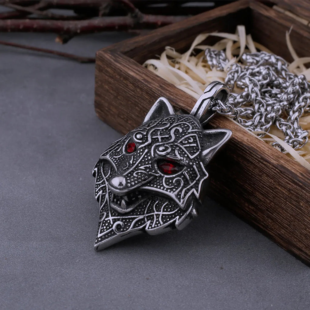 Men's Viking Nordic Wolf Head Necklace – 316L Stainless Steel Pendant with Snake Chain & Gift Box