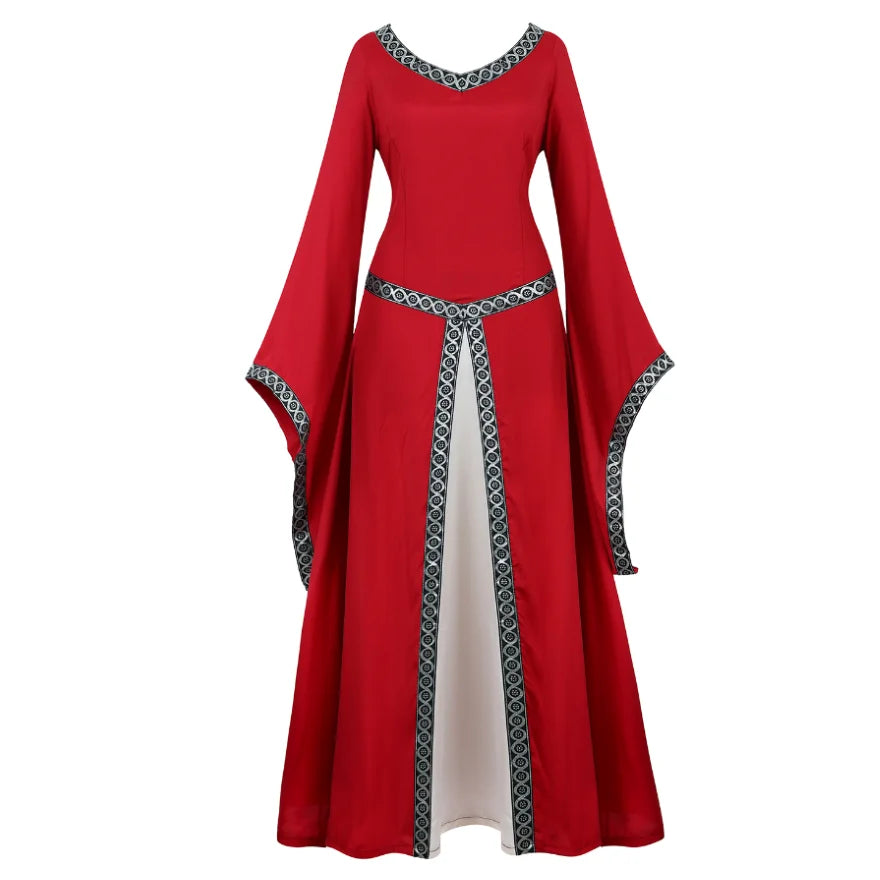 Women's Medieval Renaissance Gown | Trumpet Sleeve Floor-Length Dress