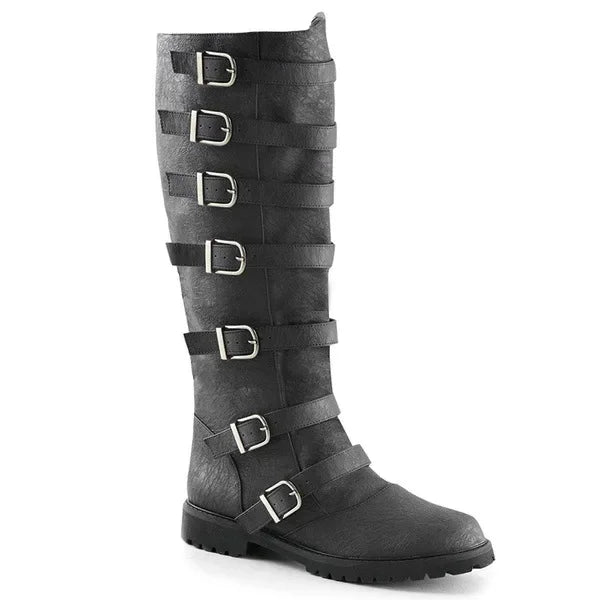 Medieval Knight Knee-High Buckle Boots – Faux Leather | Black & Dark Brown
