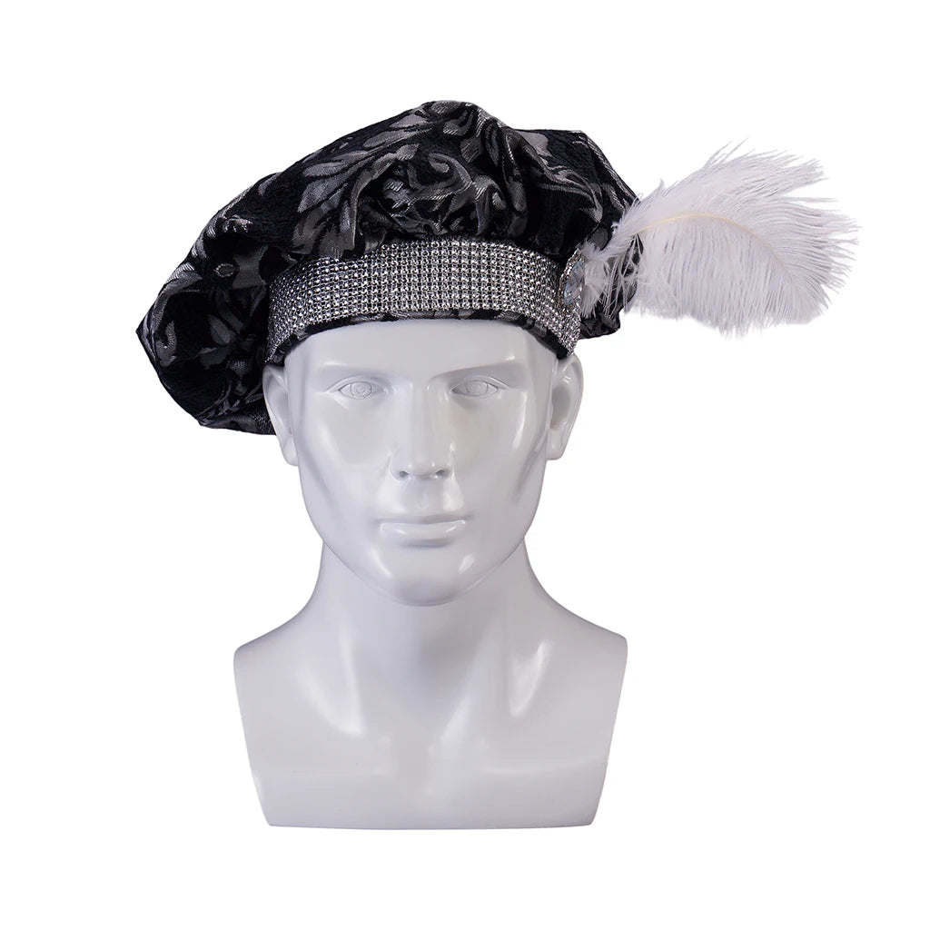 Tudor & Renaissance Brocade Flat Cap with Feather – Men’s Muffin Hat | Multiple Colors