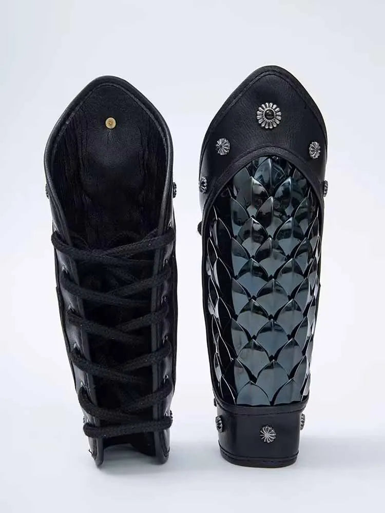 Dragon Scale Armor Bracers – Stainless Steel & Faux Leather Arm Guards for LARP, Cosplay & Historical Costume (Set of 2)