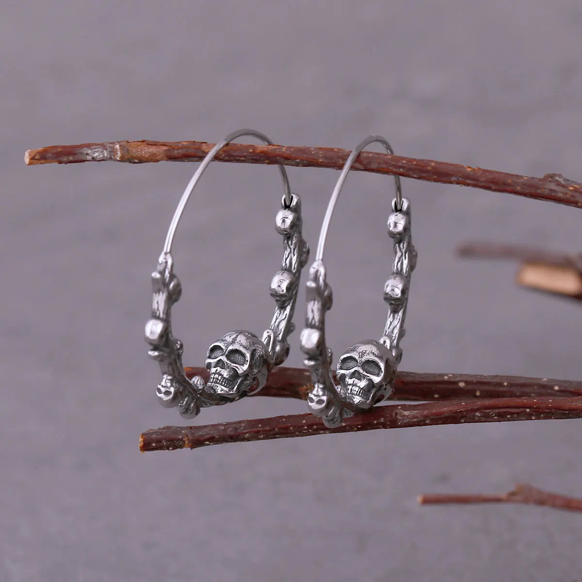 Viking Skull Hoop Earrings – 316L Stainless Steel