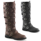 Medieval Knight Knee-High Buckle Boots – Faux Leather | Black & Dark Brown