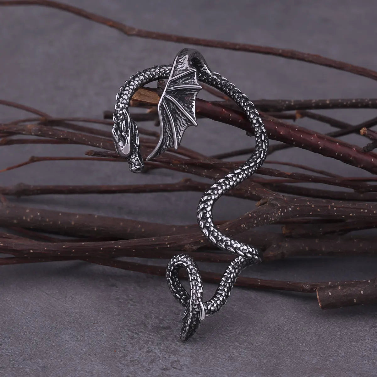 Dragon Ouroboros Ear Cuff Earrings – Stainless Steel Non-Piercing Wrap Earrings for Gothic, Viking & Fantasy Costume