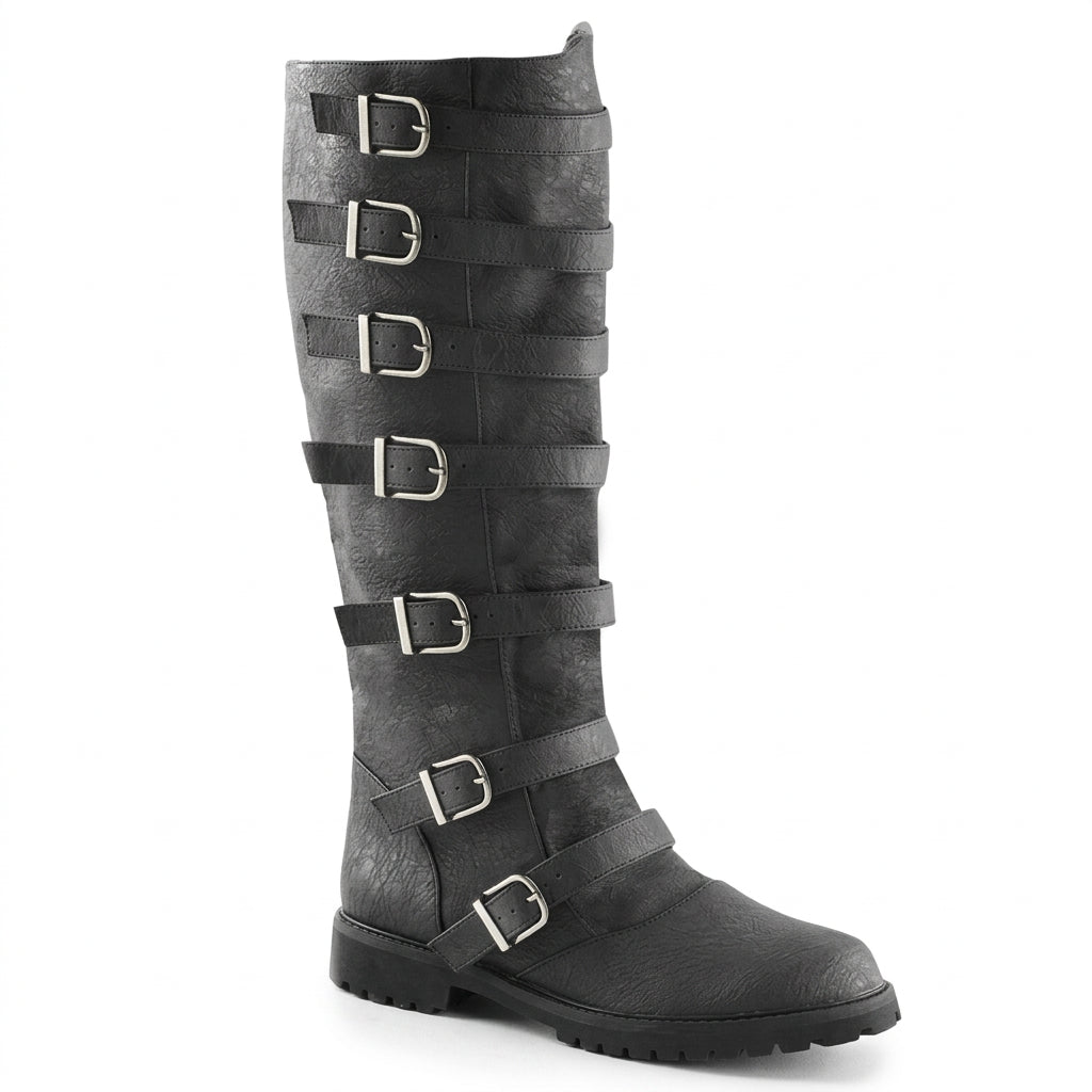 Medieval Knight Knee-High Buckle Boots – Faux Leather | Black & Dark Brown