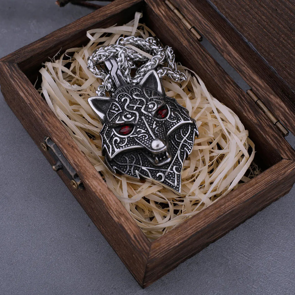 Men's Viking Nordic Wolf Head Necklace – 316L Stainless Steel Pendant with Snake Chain & Gift Box