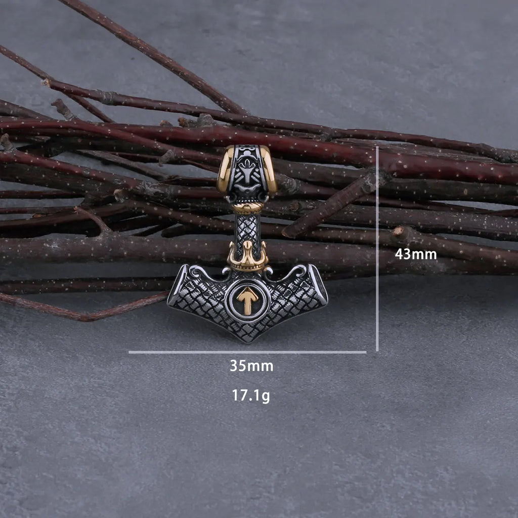 Viking Thor's Hammer Necklace – Mjölnir Odin Rune Pendant in 316L Stainless Steel | Gold-Silver & Silver