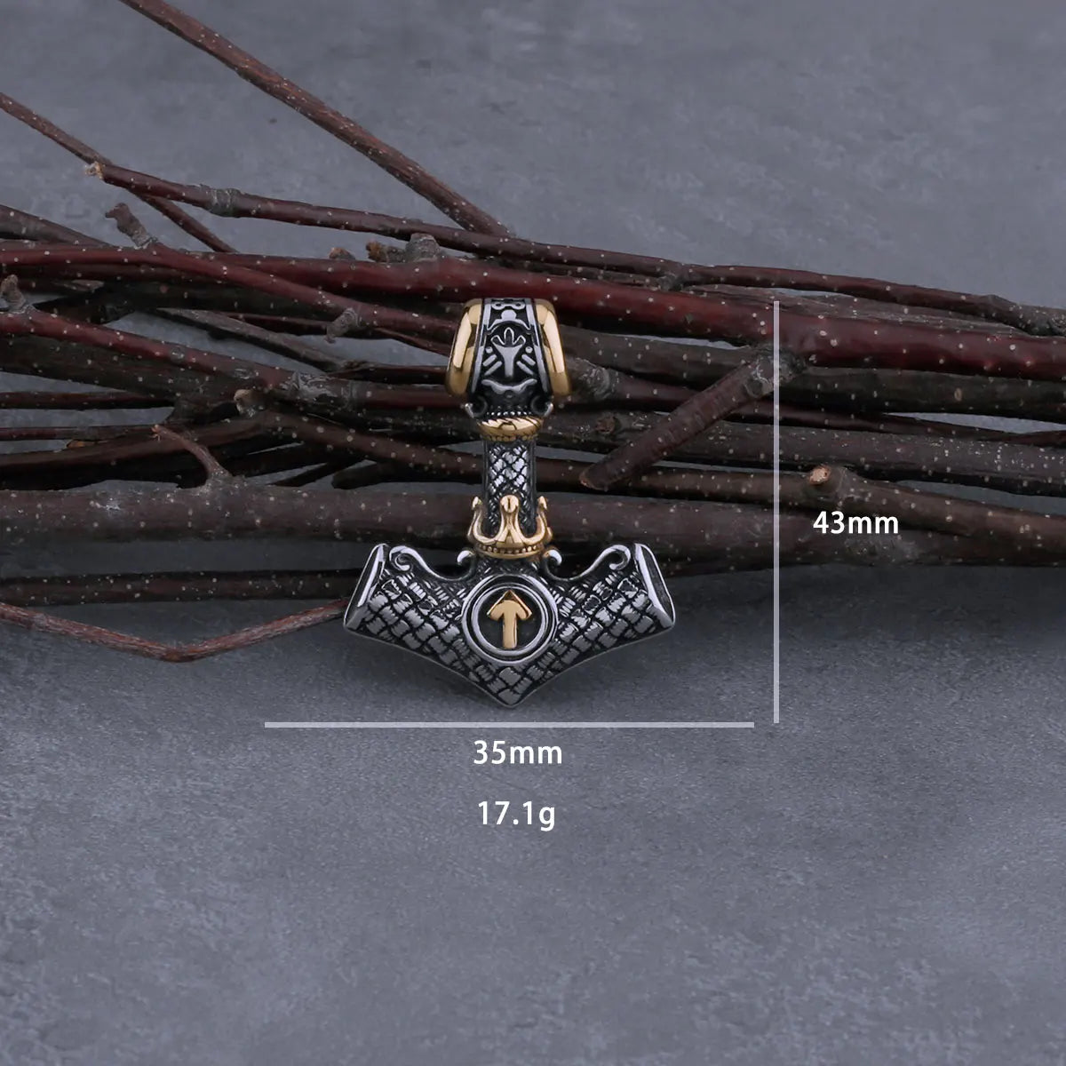 Viking Thor's Hammer Necklace – Mjölnir Odin Rune Pendant in 316L Stainless Steel | Gold-Silver & Silver