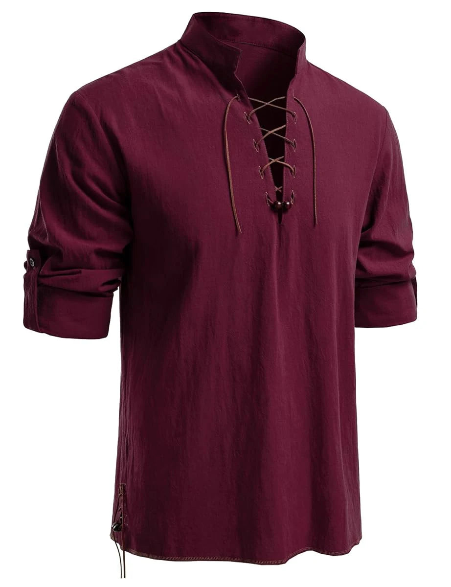 Men's Medieval Lace-Up Henley Shirt | Viking & Renaissance Long-Sleeve Top
