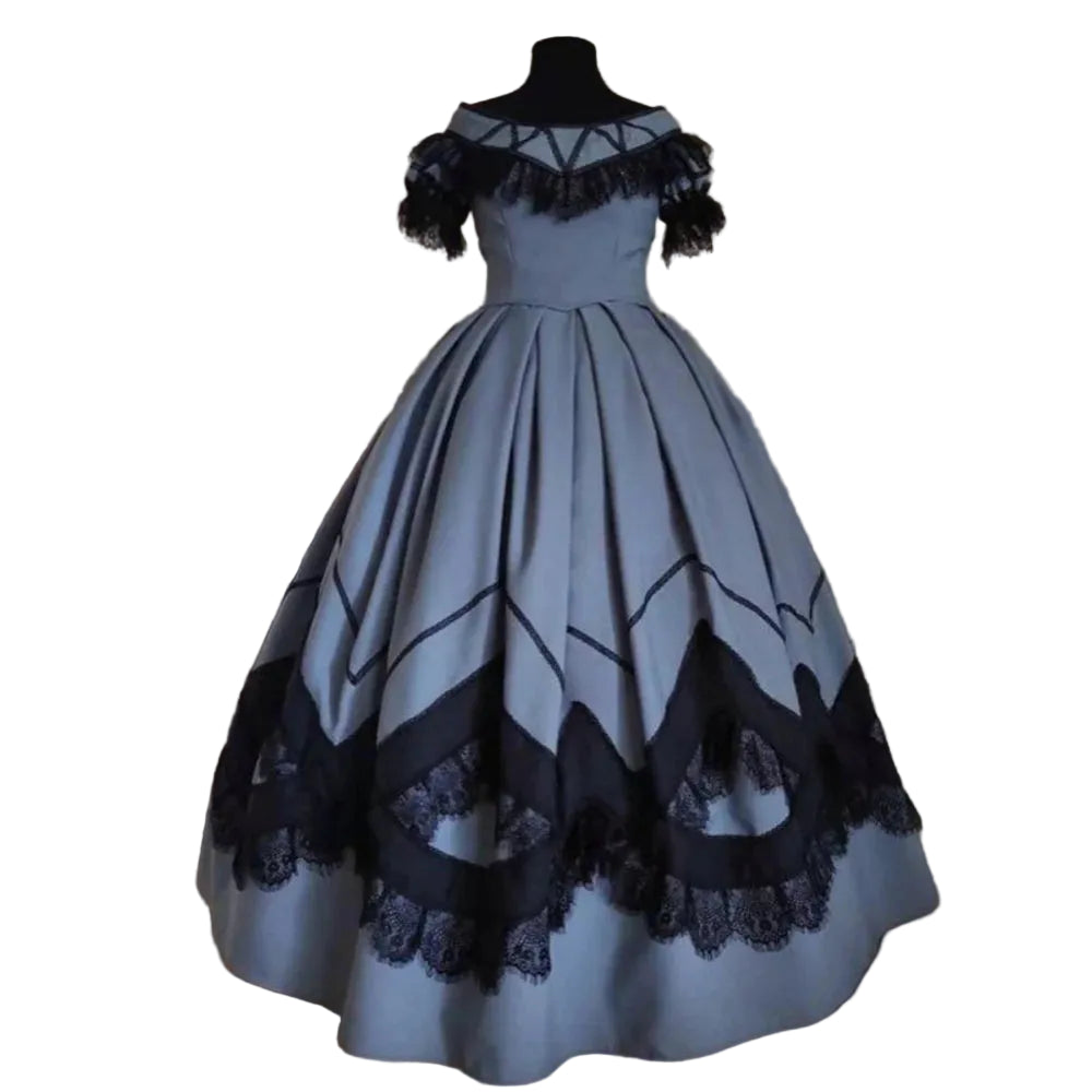 Women’s 1860s Southern Belle Ball Gown — Victorian Civil War Gothic Lace Dress