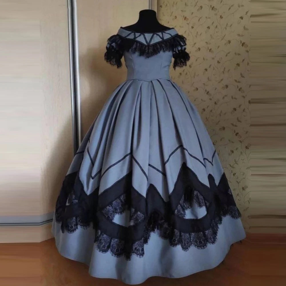 Women’s 1860s Southern Belle Ball Gown — Victorian Civil War Gothic Lace Dress