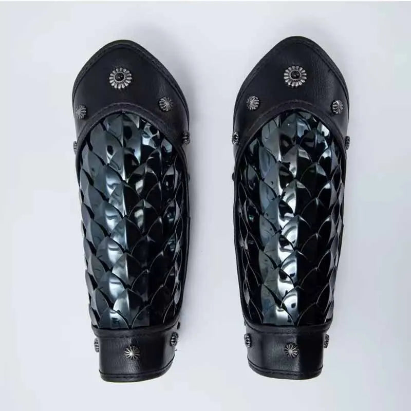 Dragon Scale Armor Bracers – Stainless Steel & Faux Leather Arm Guards for LARP, Cosplay & Historical Costume (Set of 2)