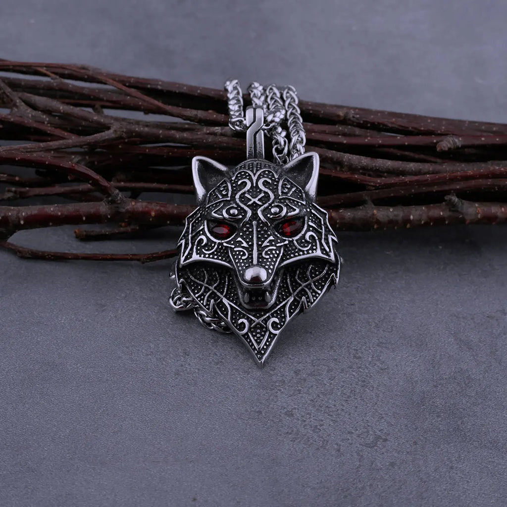 Men's Viking Nordic Wolf Head Necklace – 316L Stainless Steel Pendant with Snake Chain & Gift Box