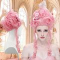 Rococo Queen Costume Wig — Stacked Curls with Flowers & Feathers