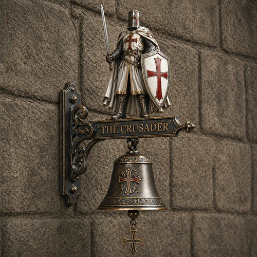 Medieval Templar Knight Wall Bell – Gothic Crusader Doorbell with Cross Pull Chain