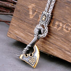 Viking Rune Axe Pendant Necklace – 316L Stainless Steel Norse Amulet | Gold & Silver