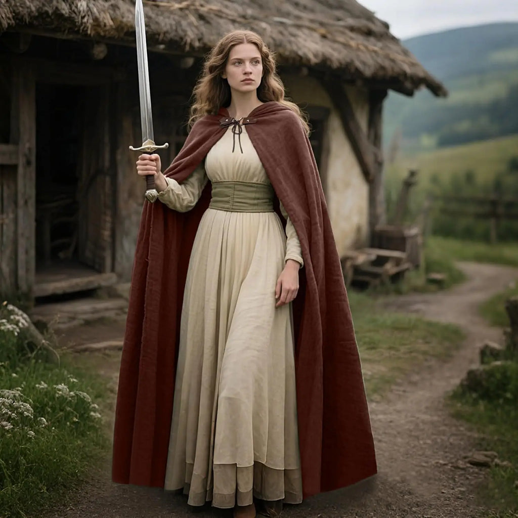 Renaissance Hooded Linen Cloak | Medieval Cape for Men & Women