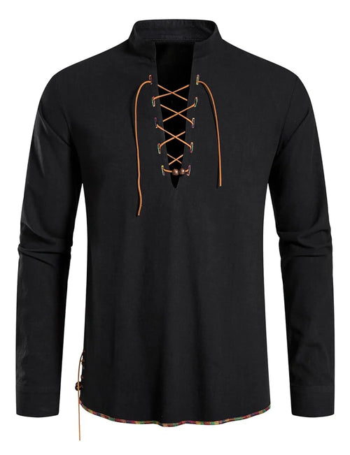 Men's Medieval Lace-Up Henley Shirt | Viking & Renaissance Long-Sleeve Top