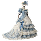 Marie Antoinette Rococo Ball Gown – Blue & White Satin Bustle Dress