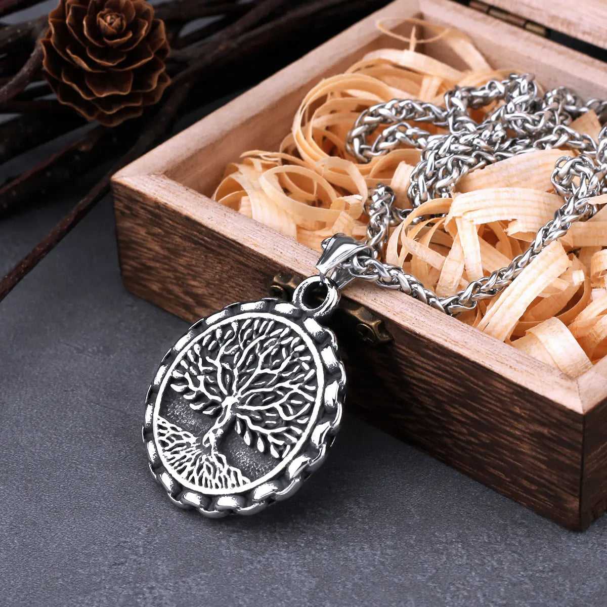 Men's Viking Tree of Life Necklace – Yggdrasil Pendant in 316L Stainless Steel with Snake Chain