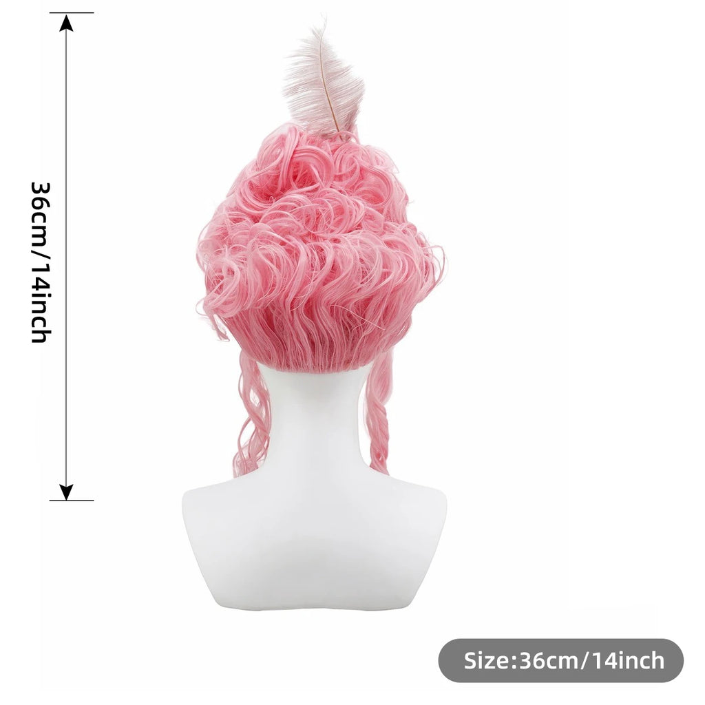 Rococo Queen Costume Wig — Stacked Curls with Flowers & Feathers