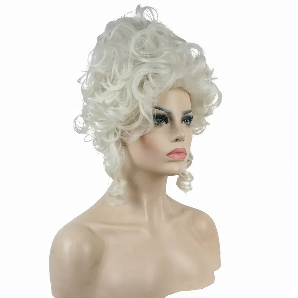 Marie Antoinette Powdered Wig – 18th Century Rococo Upswept Curly Cosplay Wig