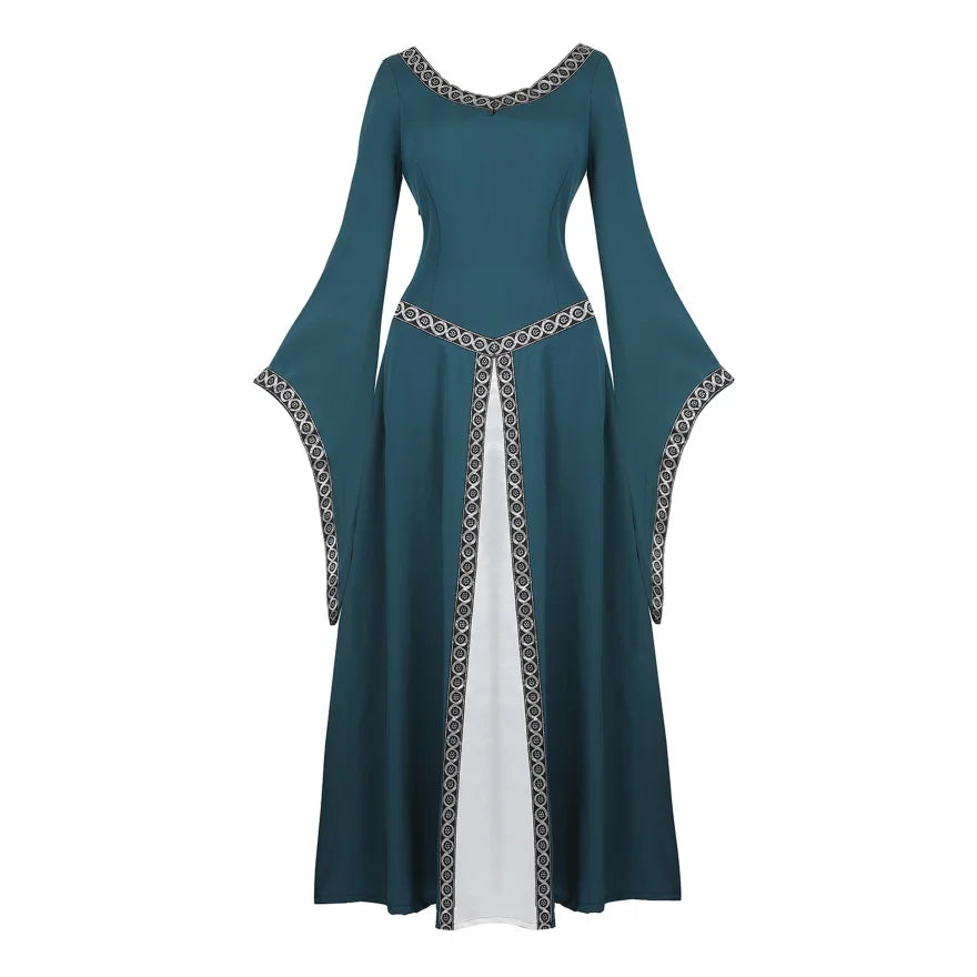 Women's Medieval Renaissance Gown | Trumpet Sleeve Floor-Length Dress
