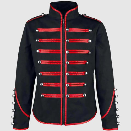 Men's Steampunk Military Frock Coat | Gothic Victorian Jacket with Braid Trim