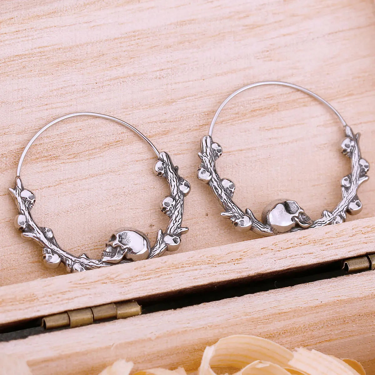 Viking Skull Hoop Earrings – 316L Stainless Steel