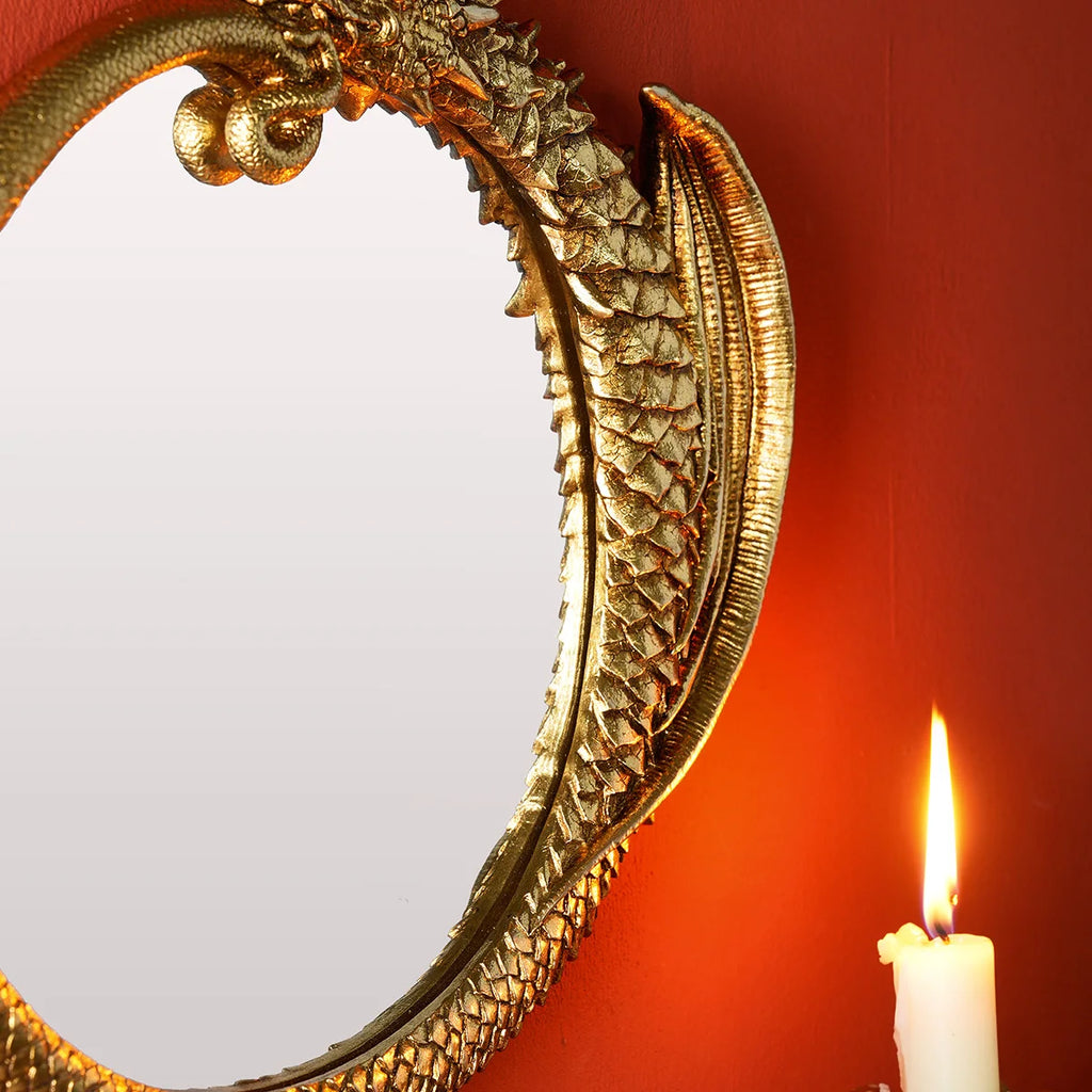 Dragon Wall Mirror – Golden Resin Decorative Oval Mirror