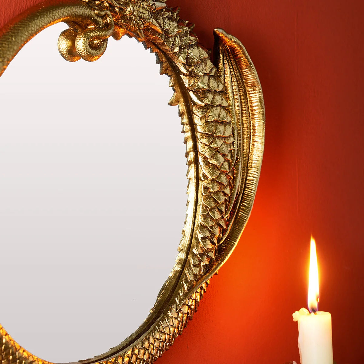 Dragon Wall Mirror – Golden Resin Decorative Oval Mirror