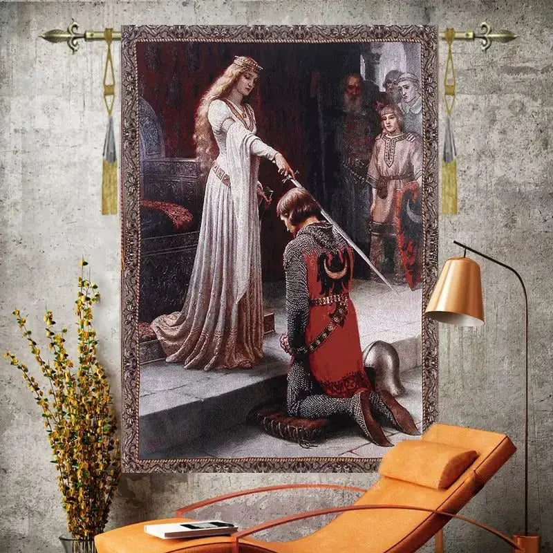 The Accolade Medieval Knight Tapestry – Woven Jacquard Wall Hanging 100×138cm