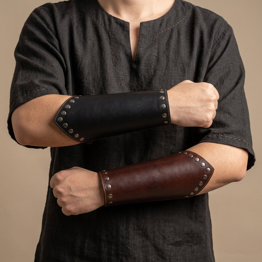 Medieval Leather Bracer – Lace-Up Arm Guard & Gauntlet Cuff