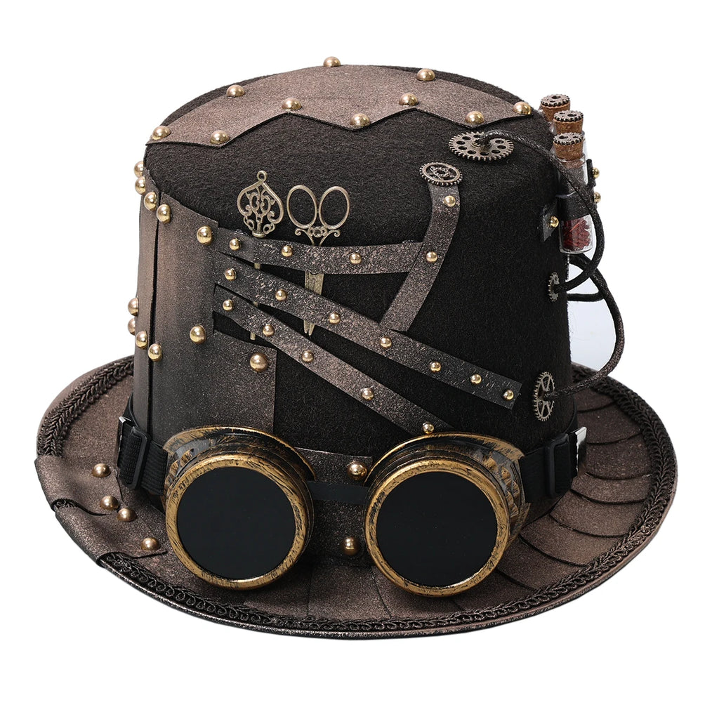 Steampunk Top Hat with Detachable Goggles | Gothic Victorian Costume Hat