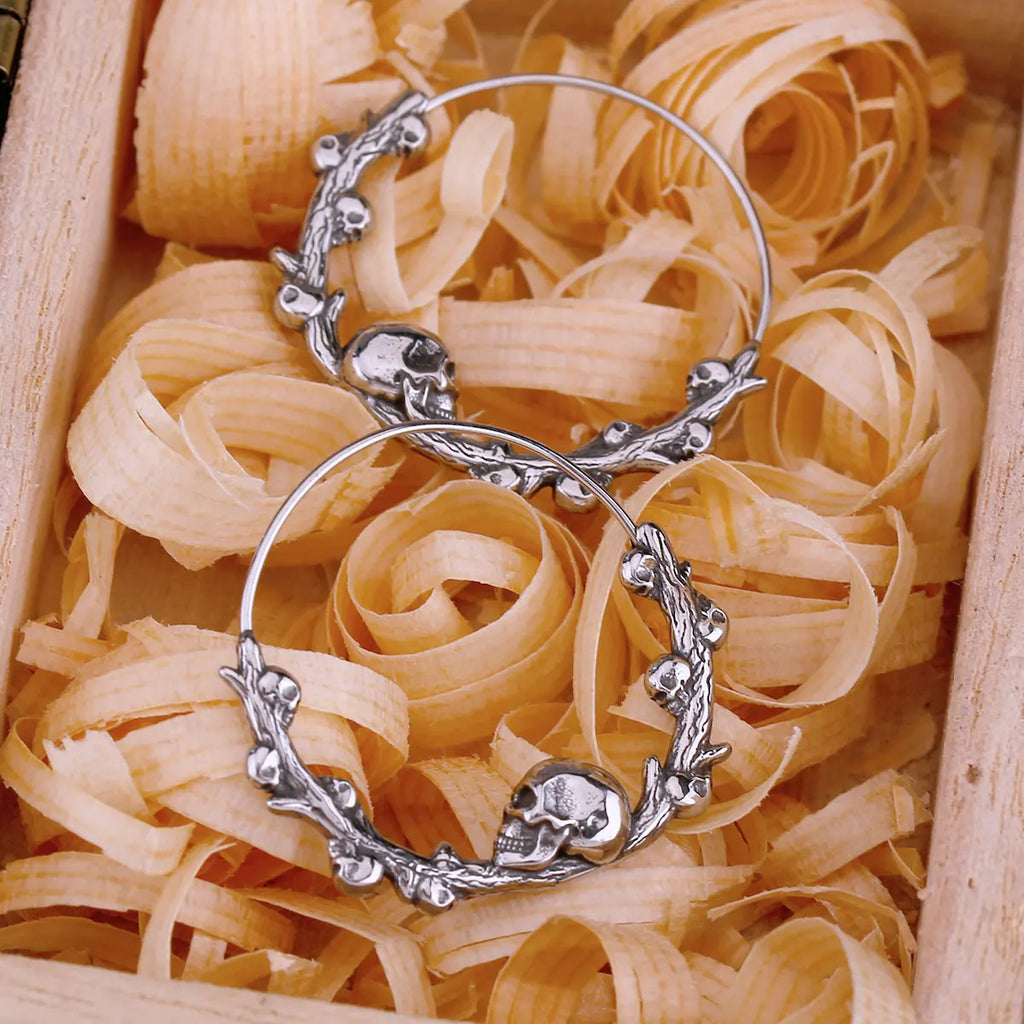 Viking Skull Hoop Earrings – 316L Stainless Steel