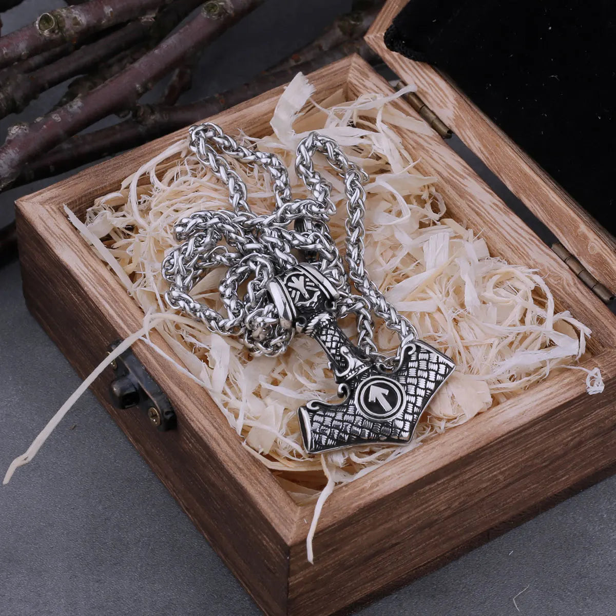 Viking Thor's Hammer Necklace – Mjölnir Odin Rune Pendant in 316L Stainless Steel | Gold-Silver & Silver