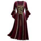 Medieval Gothic Lace-Up Velvet Gown – Long Sleeve Vampire Witch Costume for Women