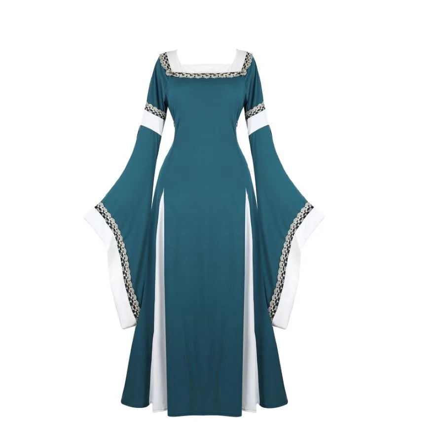 Women's Medieval Renaissance Gown | Trumpet Sleeve Floor-Length Dress
