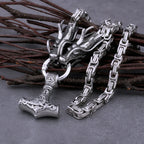 Men's Thor's Hammer Necklace – Dragon Head Mjölnir Pendant in 316L Stainless Steel
