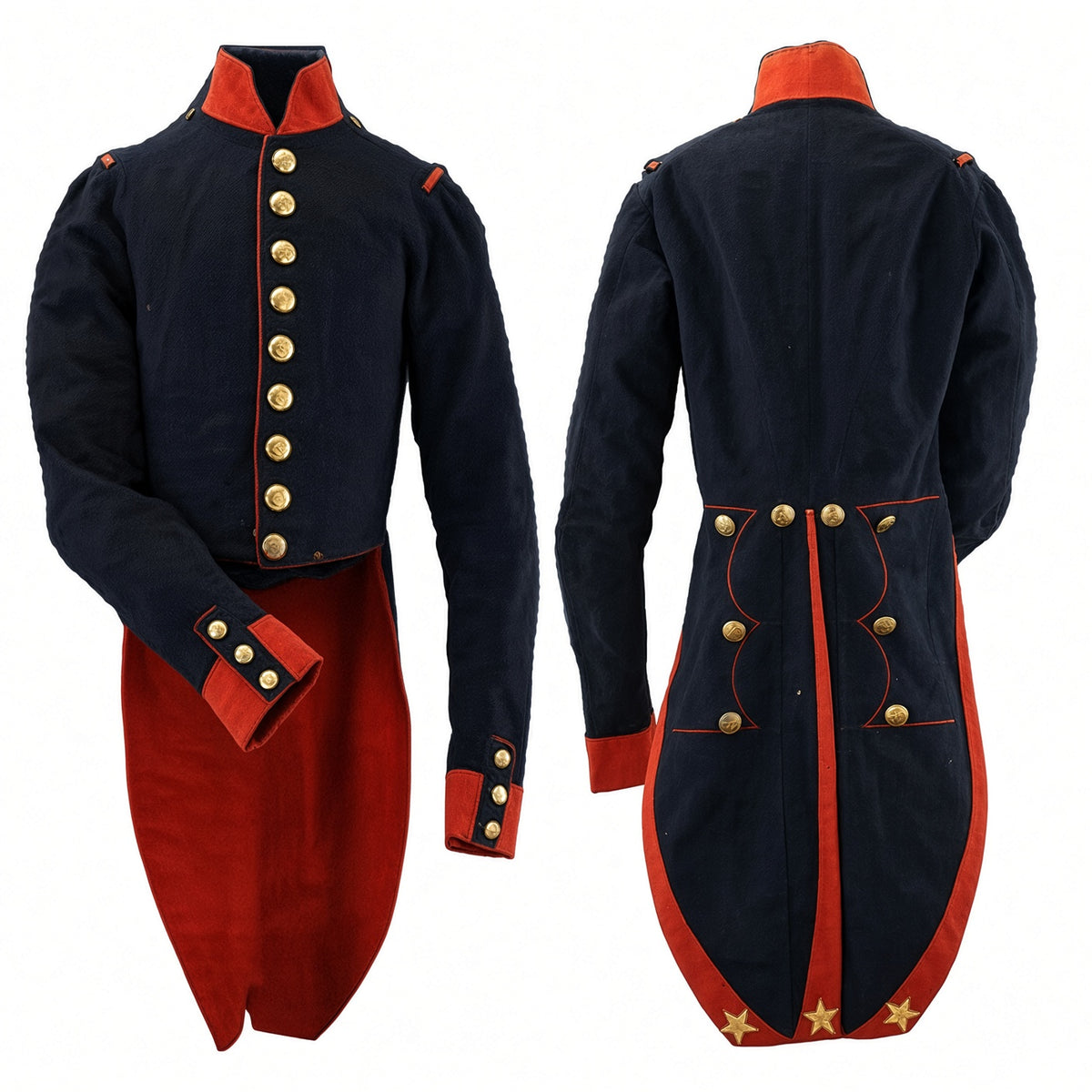 Georgian Military Hussar Frock Coat – Men's Officer Jacket | Black & Red