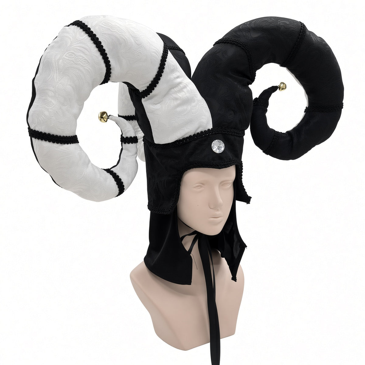 Venetian Carnival Ram Horn Headdress – Jacquard Horned Headpiece | Multiple Colors