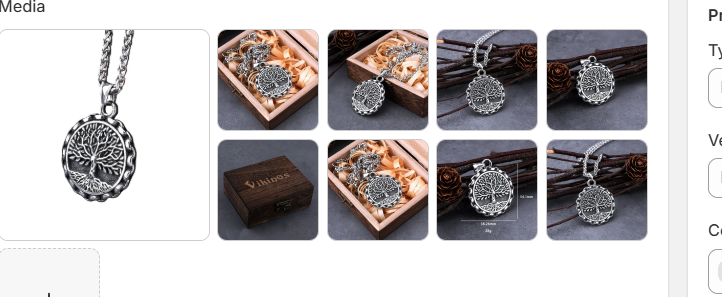 Men's Viking Tree of Life Yggdrasil stainless steel pendant necklace with snake chain and wooden gift box — multiple angles