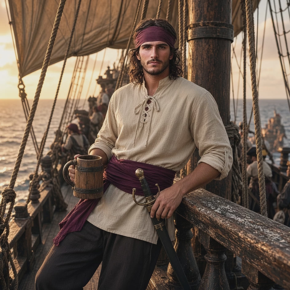 Men's Caribbean Pirate Costume Set – Medieval Buccaneer Outfit with Accessories