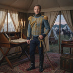 Men's Civil War Hussar Officer Jacket with Gold Braiding & Aiguillette