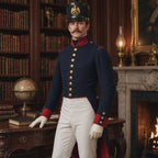 Georgian Military Hussar Frock Coat – Men's Officer Jacket | Black & Red