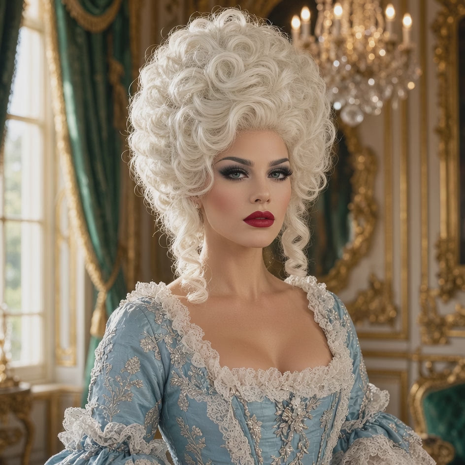Marie Antoinette Powdered Wig – 18th Century Rococo Upswept Curly Cosplay Wig